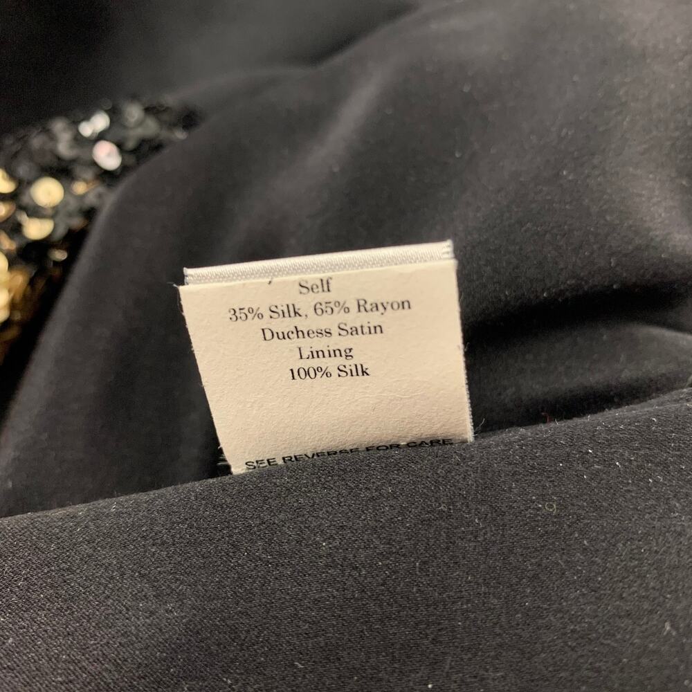 MONIQUE LHUILLIER Size 4 Black Gold Silk Rayon Sequined Cocktail Dress - Picture 5 of 7